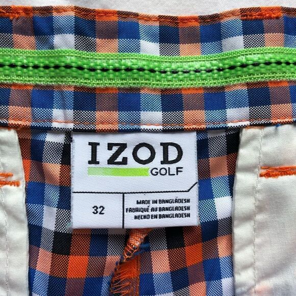 IZOD Golf Shorts NWOT orange/blue/white checkered 4 pockets Size 32 - Picture 2 of 7